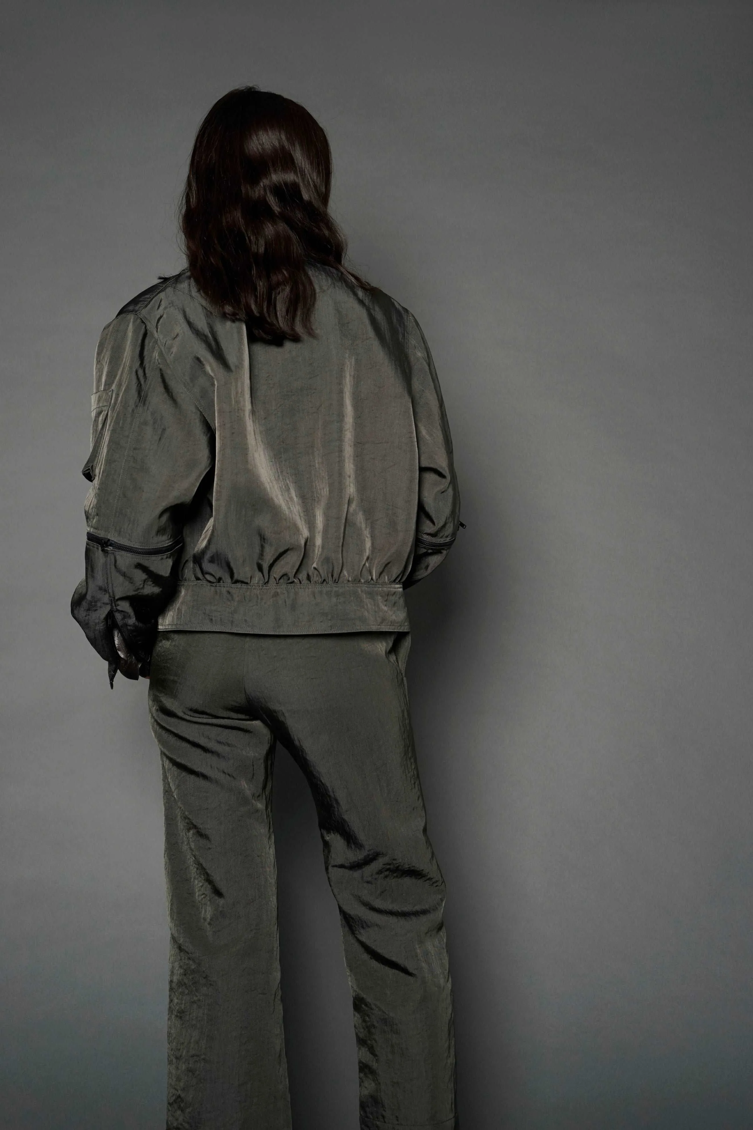 Tatum Olive Green Bomber Jacket in Nylon Twill