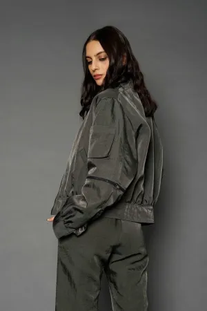 Tatum Olive Green Bomber Jacket in Nylon Twill