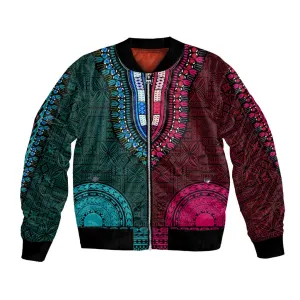 Teal-pink Dashiki and Tapa Pattern Bomber Jacket Africa-Polynesia Together Culture LT9