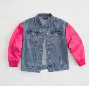 The Statement Denim Bomber - Pink Sleeve w/ NO PATCH