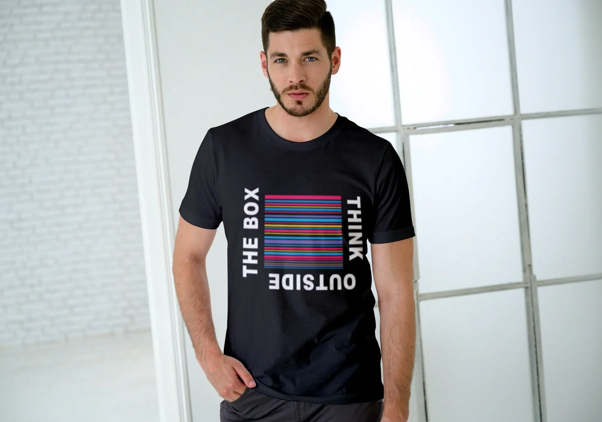 Think Outside the Box Black Regular Fit Men’s T-Shirt