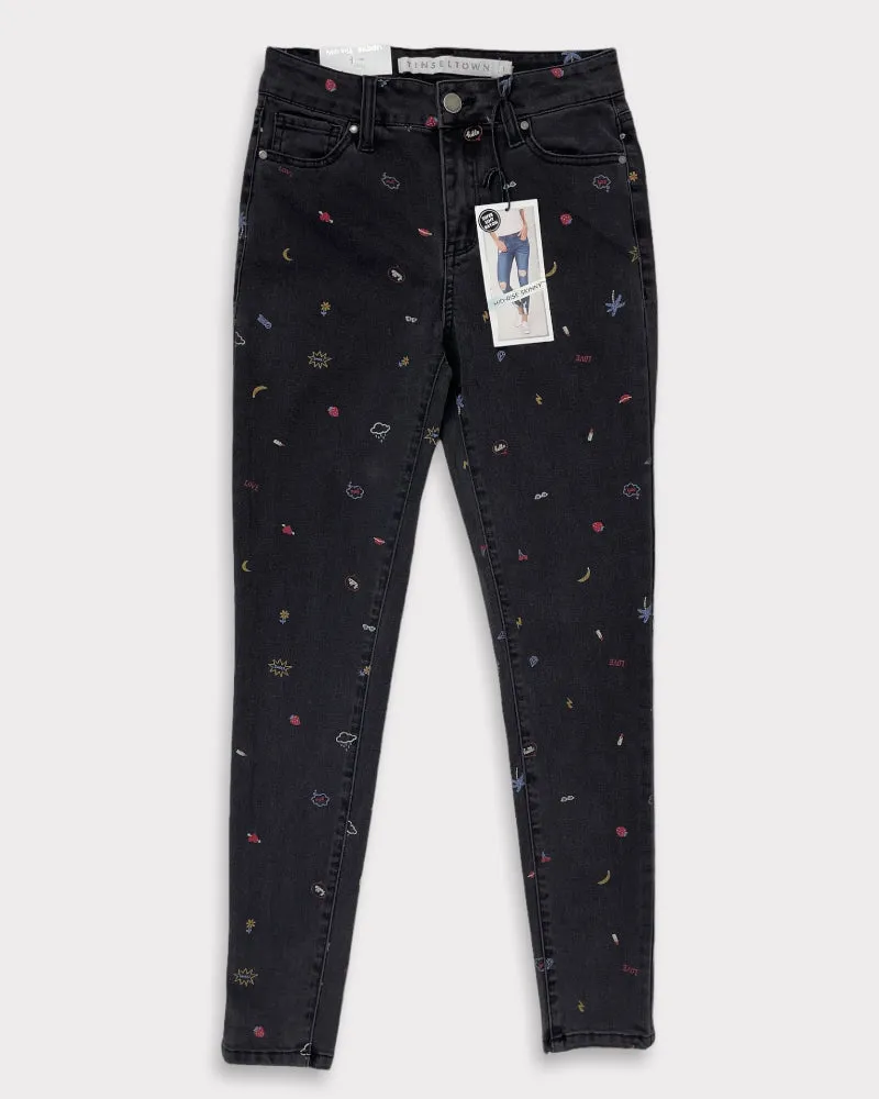 Tinseltown Black Sticker Design Midrise Skinny Jeans (W25)