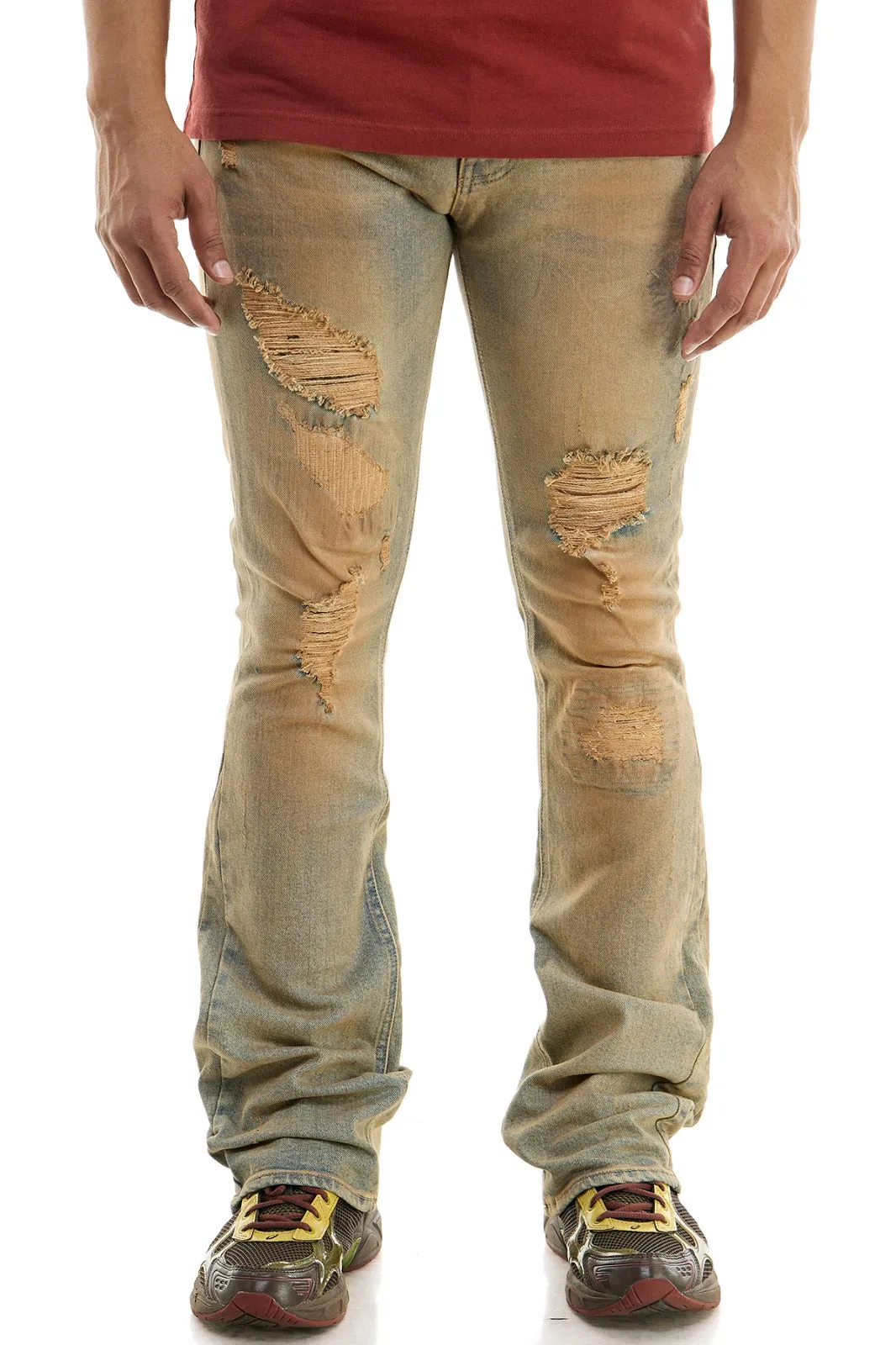 TNT M Blue Distressed Skinny Flare Jeans - Stacked Flare Fit