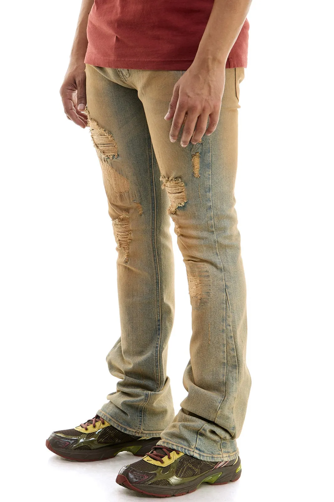 TNT M Blue Distressed Skinny Flare Jeans - Stacked Flare Fit