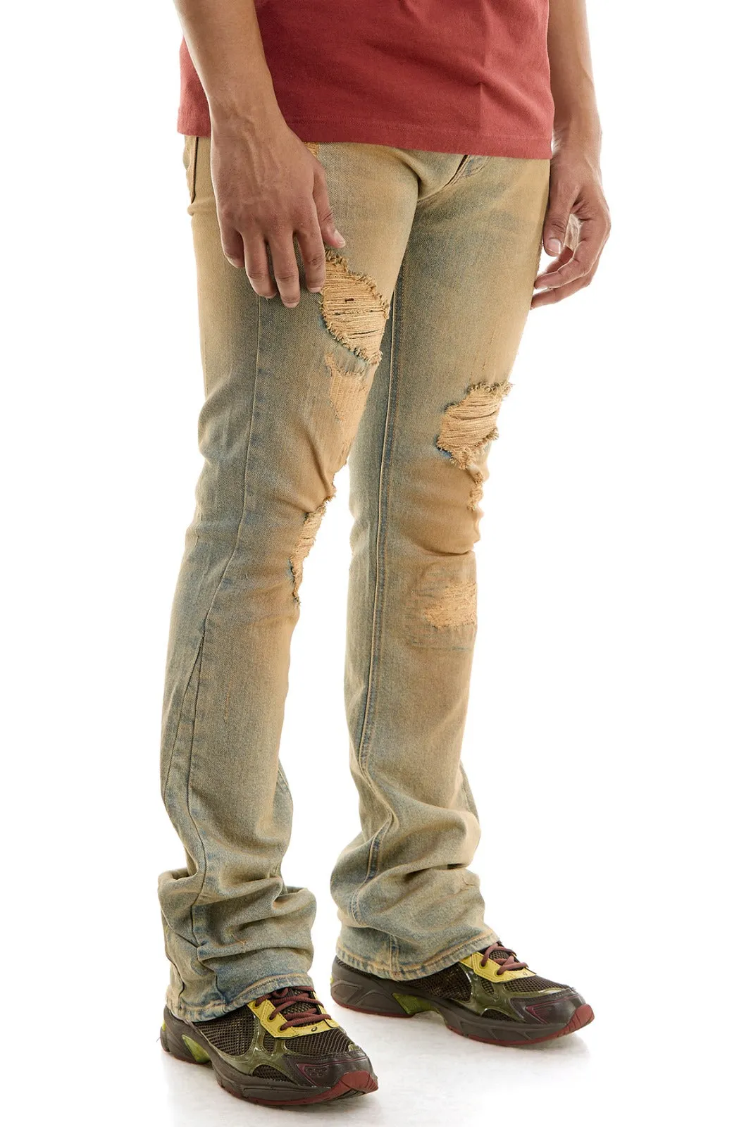 TNT M Blue Distressed Skinny Flare Jeans - Stacked Flare Fit