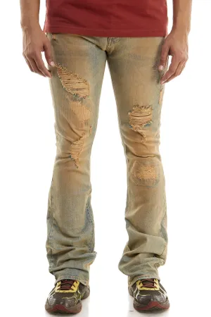TNT M Blue Distressed Skinny Flare Jeans - Stacked Flare Fit