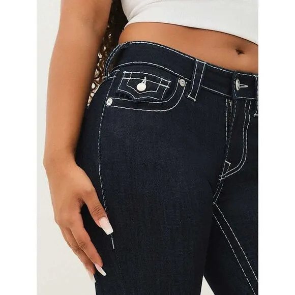 True Religion Big T Mid Rise with Flaps Skinny Jeans in Dark Blue Wash, Size 29