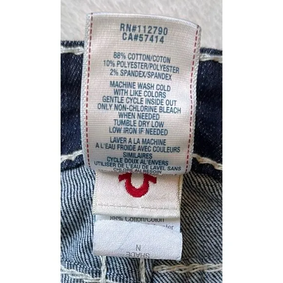 True Religion Big T Mid Rise with Flaps Skinny Jeans in Dark Blue Wash, Size 29