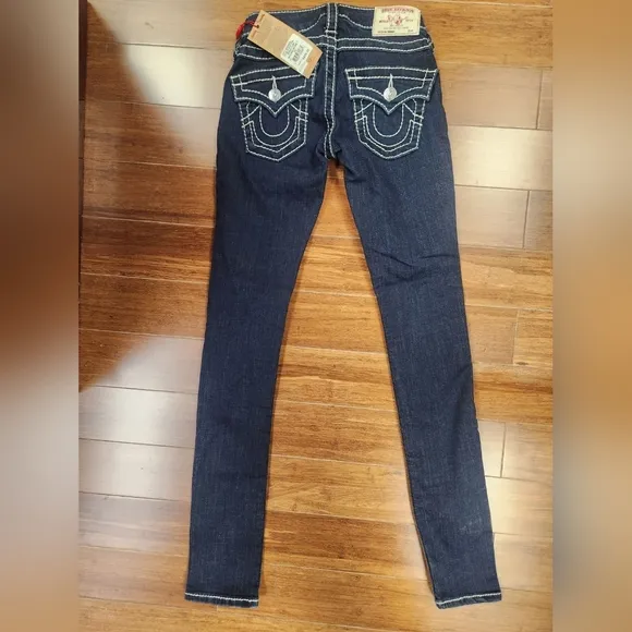 True Religion Womens Flaps Naturaline Big T Skinny Jeans Size 23 NWT
