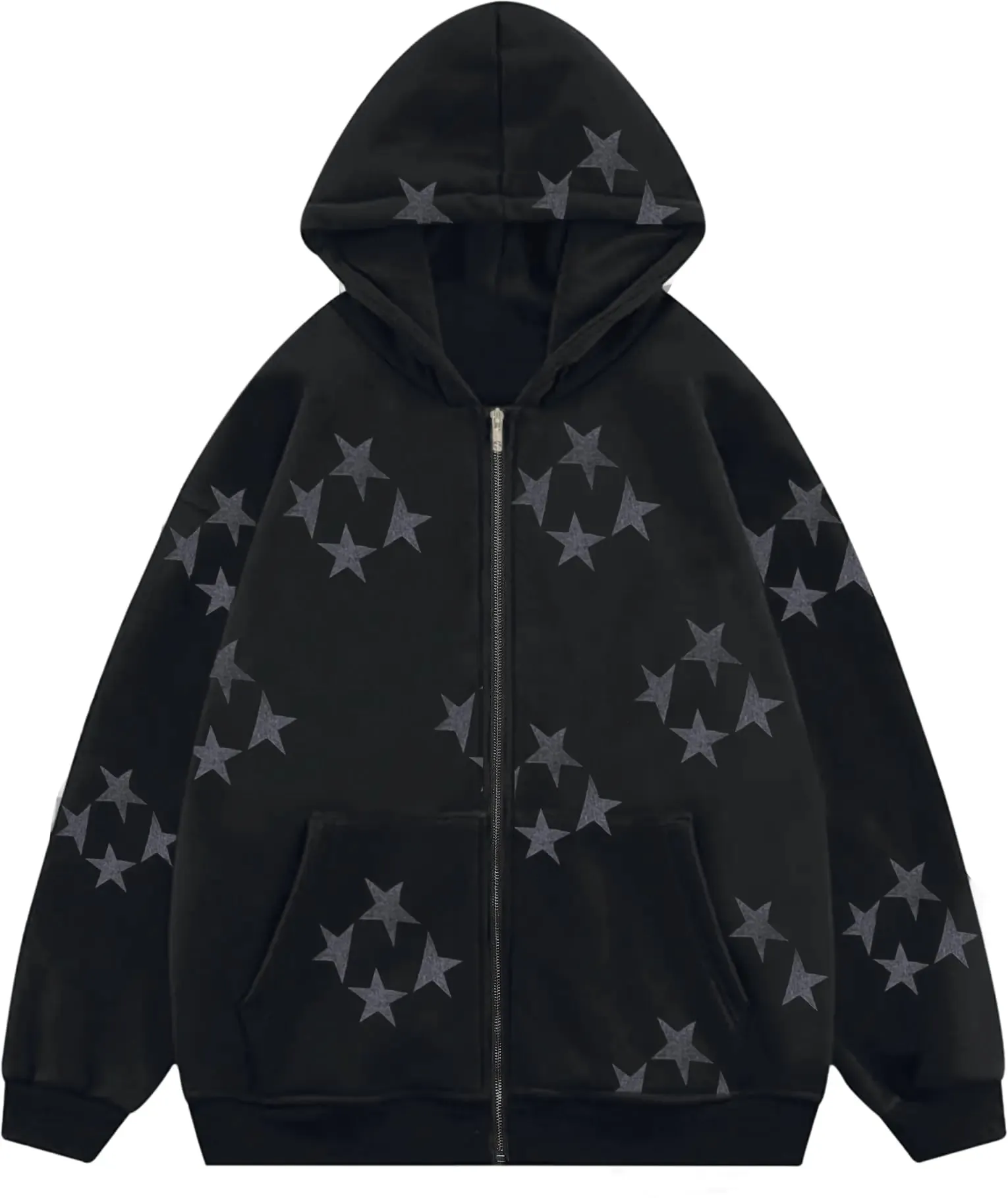 Tuislay Women Star Graphic Zip Up Hoodies Y2k for Teen Girls Oversized Streetwear E-Girl 90s Baggy Grunge Sweatshirt Jacket(BlackM)