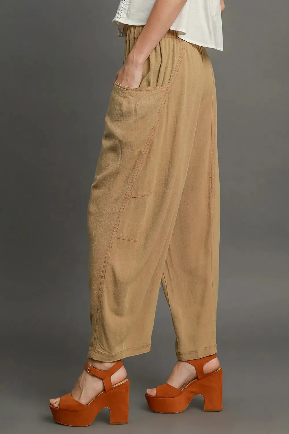 Umgee Elastic Waist Baggy Fit Pants with Pockets for Comfort