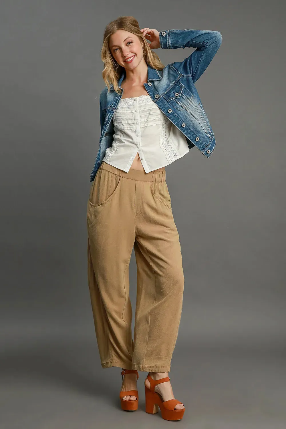 Umgee Elastic Waist Baggy Fit Pants with Pockets for Comfort