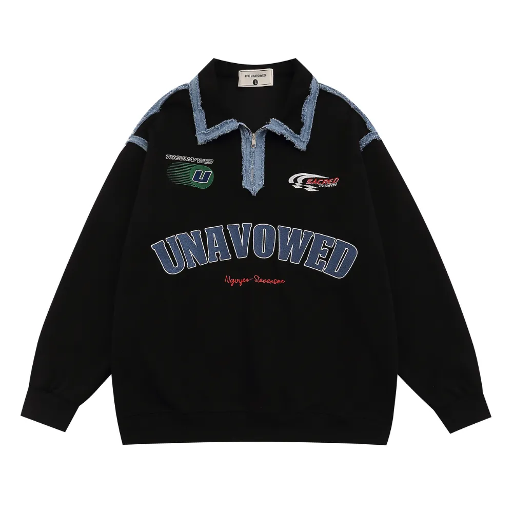 Urban Denim Panel Polo Sweatshirt