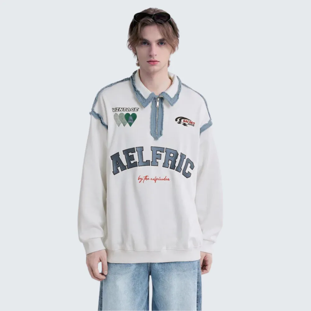 Urban Denim Panel Polo Sweatshirt