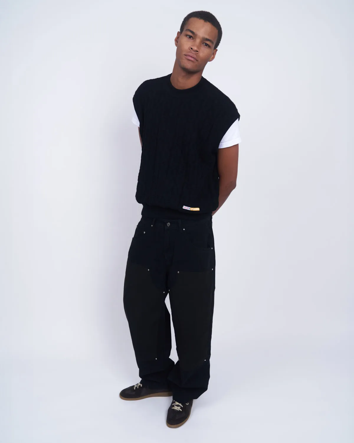 Vegan Suede Double Knee Twill Pants Black