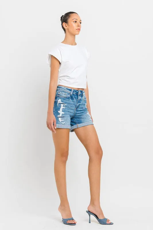 VERVET by Flying Monkey High Rise Double Cuff Shorts