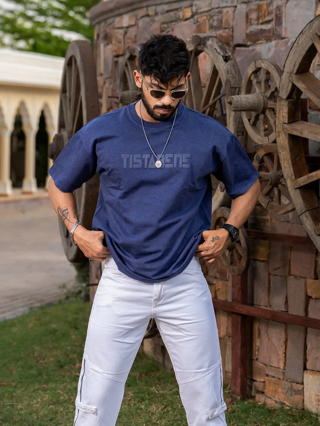 Violet stone wash Tistabene puff printed Oversized half sleeves T-shirt