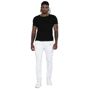 WaiMea Men Biker Skinny Fit Ripped Twill Jeans (White)