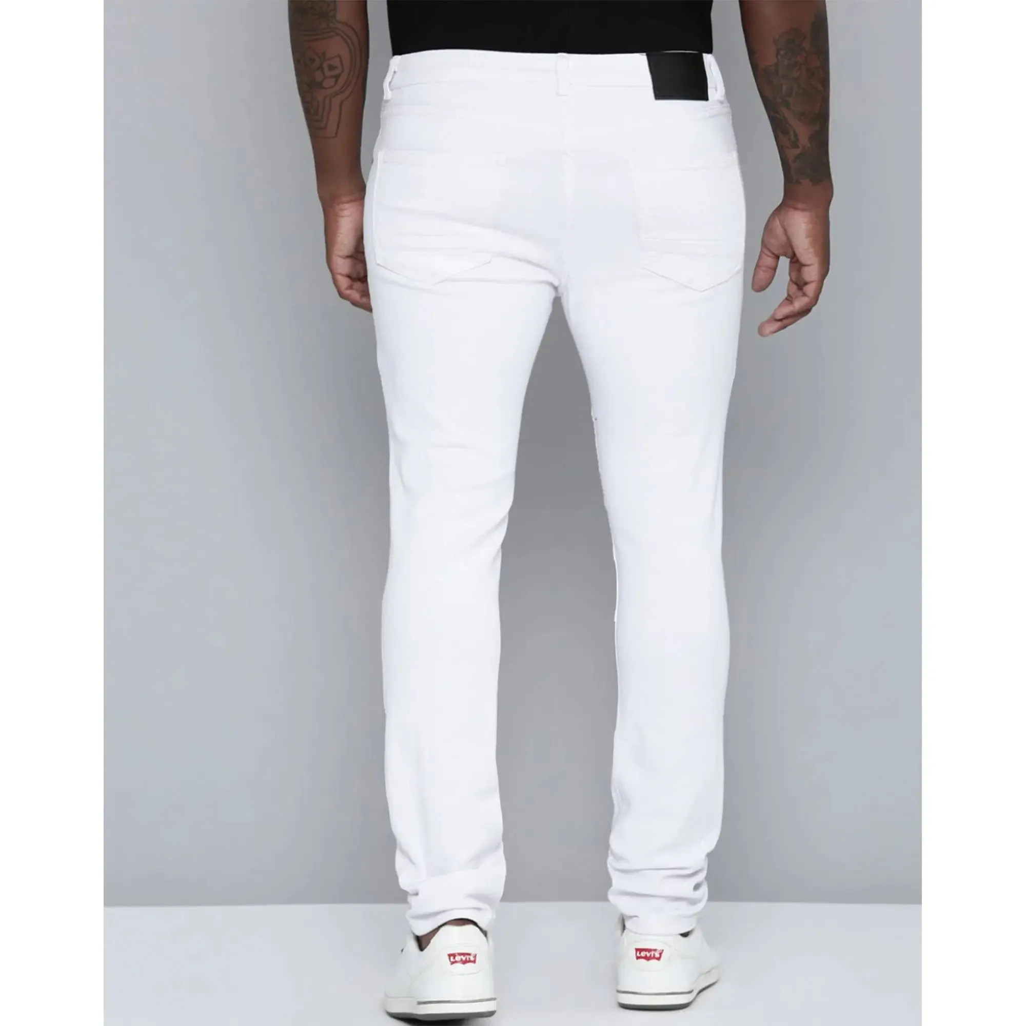 WaiMea Men Biker Skinny Fit Ripped Twill Jeans (White)