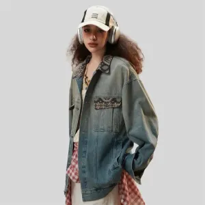 Washed Blue Denim Jacket for Y2K Streetwear Enthusiasts