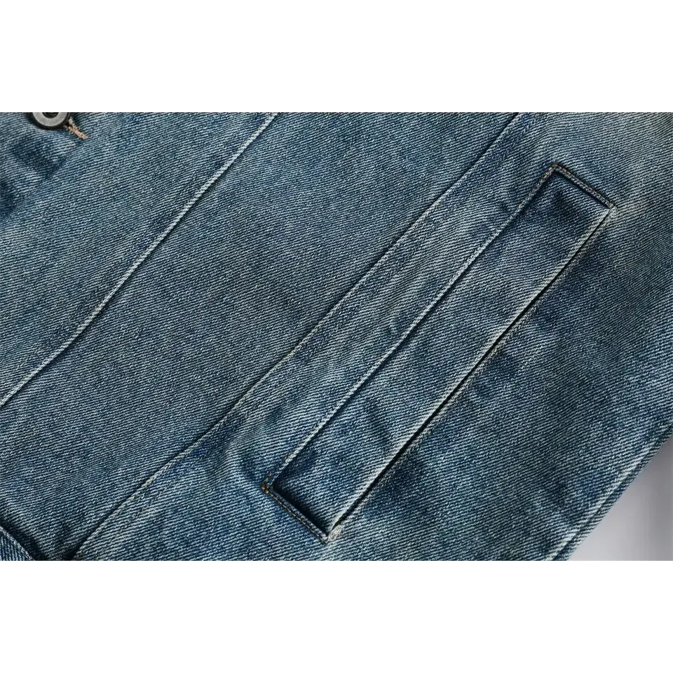Washed Blue Denim Jacket for Y2K Streetwear Enthusiasts