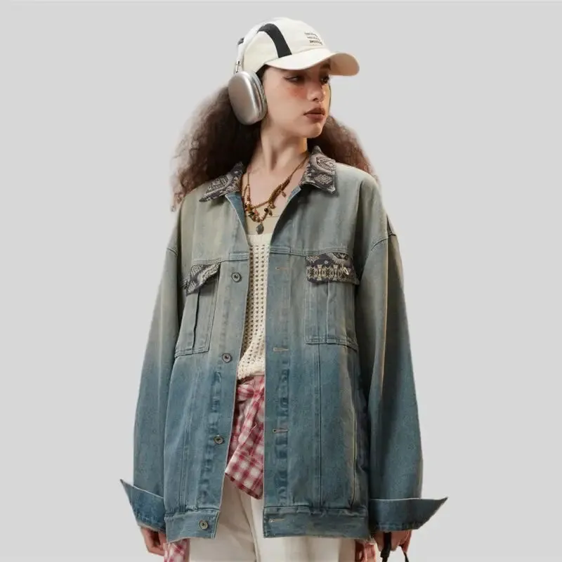 Washed Blue Denim Jacket for Y2K Streetwear Enthusiasts