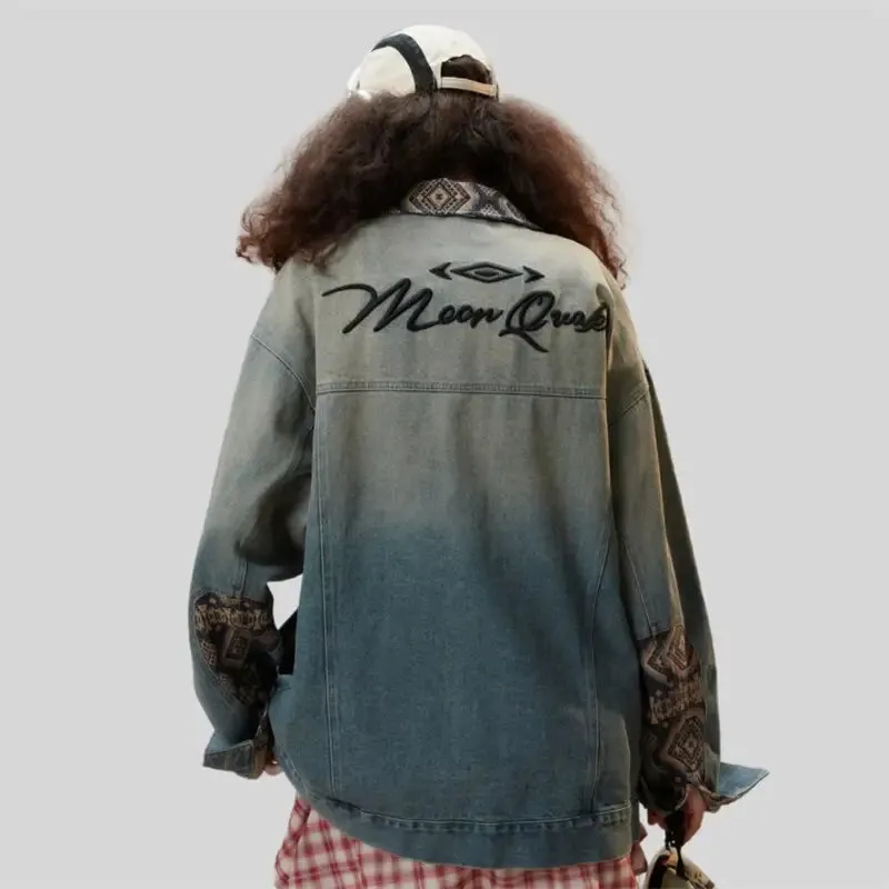 Washed Blue Denim Jacket for Y2K Streetwear Enthusiasts