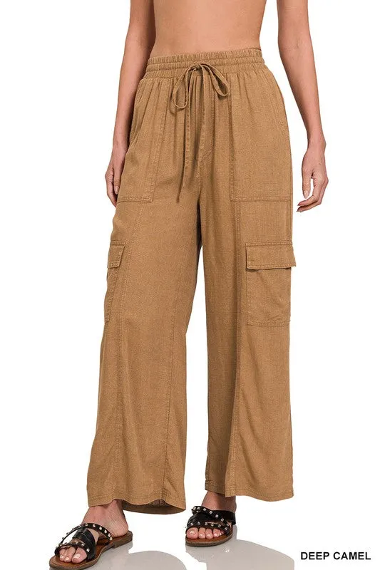 Washed Linen Cargo Pants