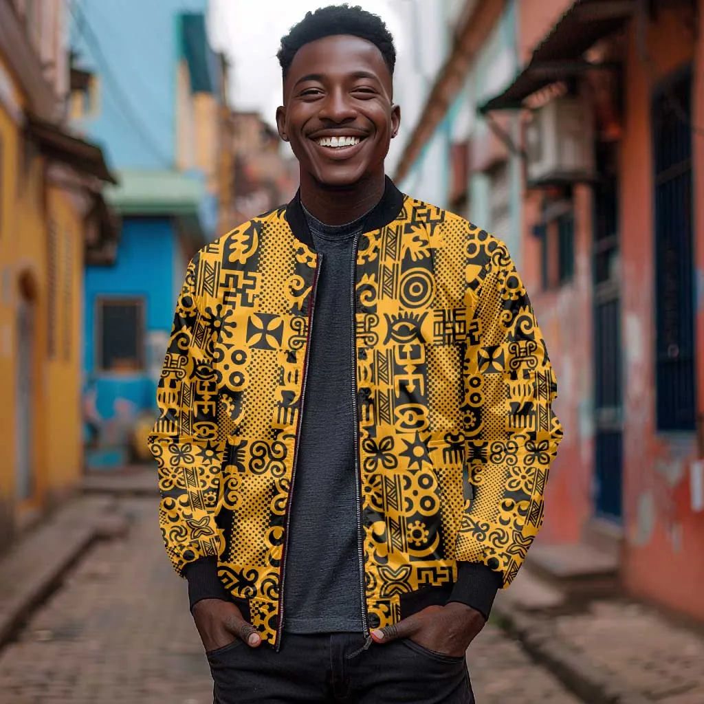 West African Yellow Art - Adinkra Culture Bomber Jacket DT02