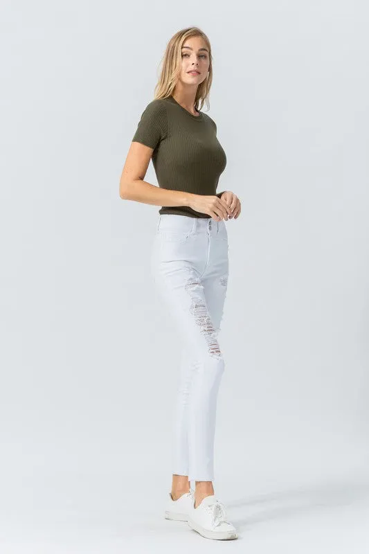 White Distressed Skinny Jeans by VERVET