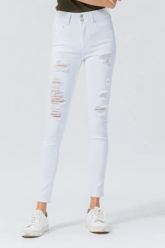 White Distressed Skinny Jeans by VERVET