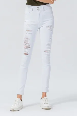 White Distressed Skinny Jeans by VERVET