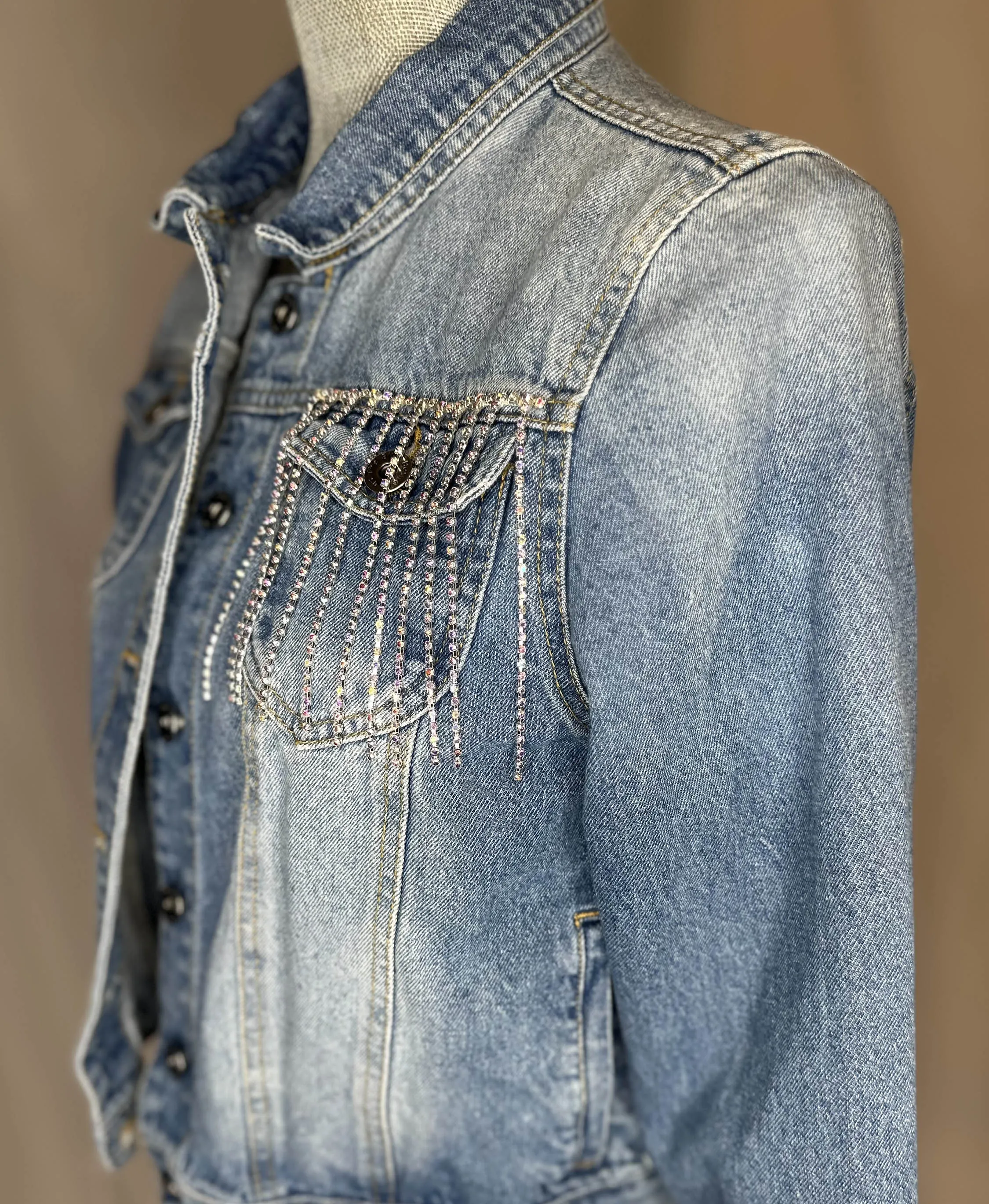 White Fringe "Country girl shake it for me"  Womens Denim Jacket