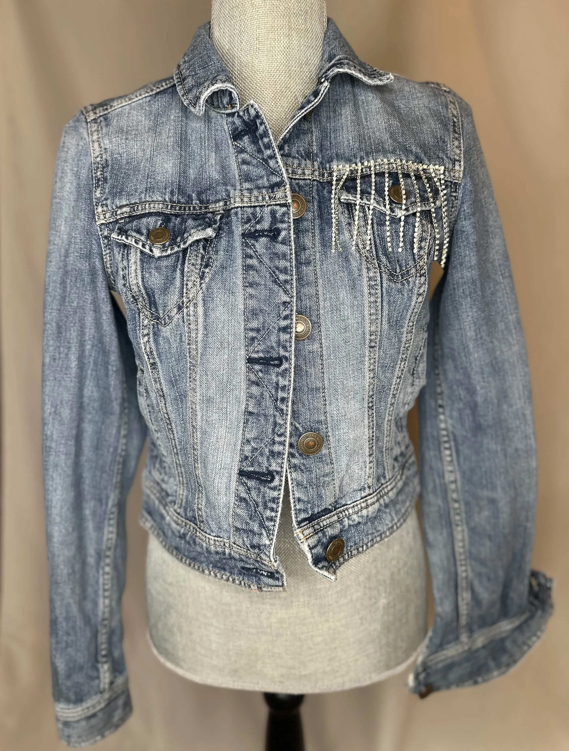 White Fringe "Country girl shake it for me"  Womens Denim Jacket