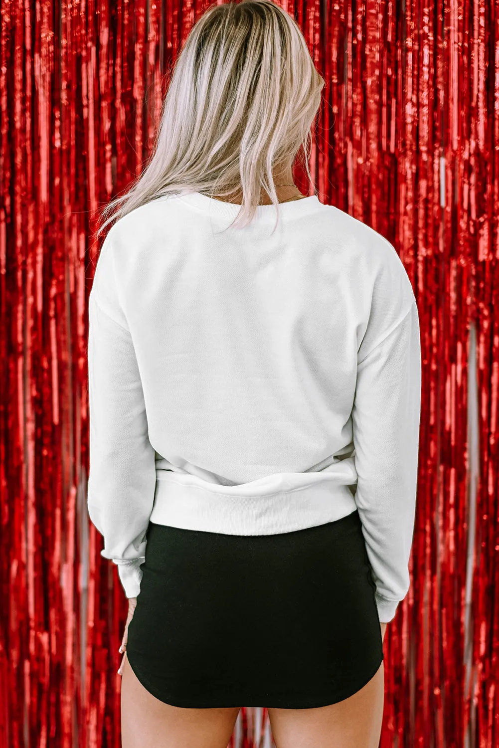 White Hugs & Kisses Rhinestone Graphic Valentine Sweatshirt