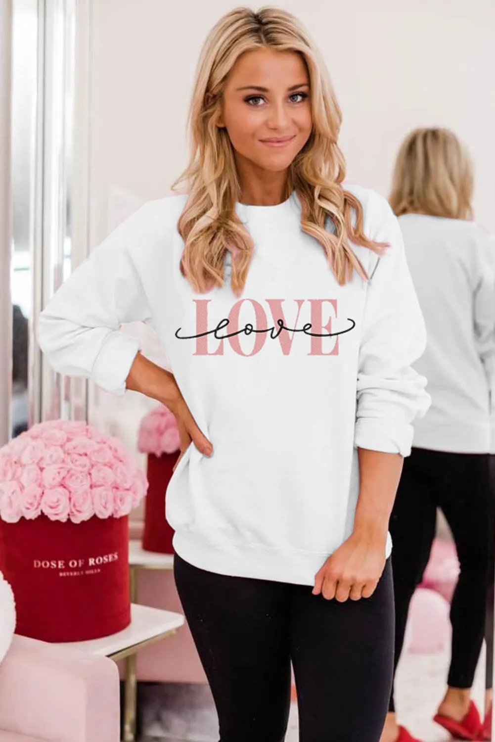 White LOVE Embroidered Crew Neck Drop Shoulder Sweatshirt