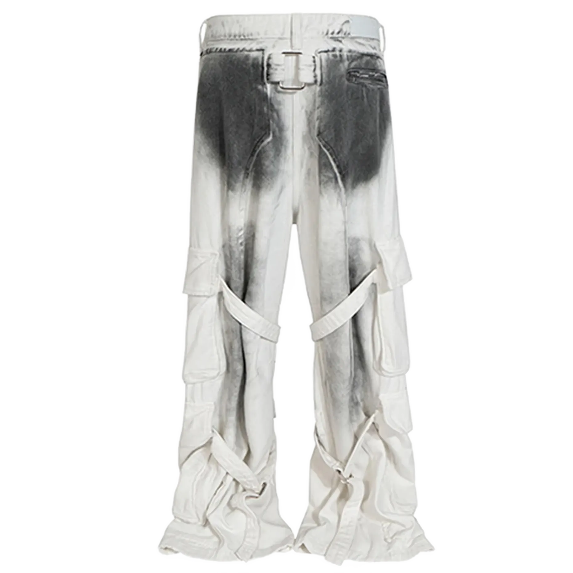 White Ombre Tactical Cargo Jeans