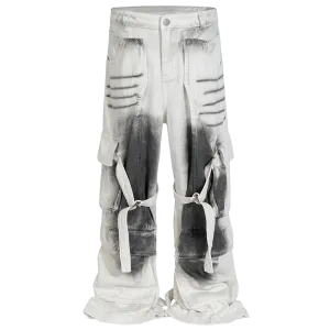 White Ombre Tactical Cargo Jeans