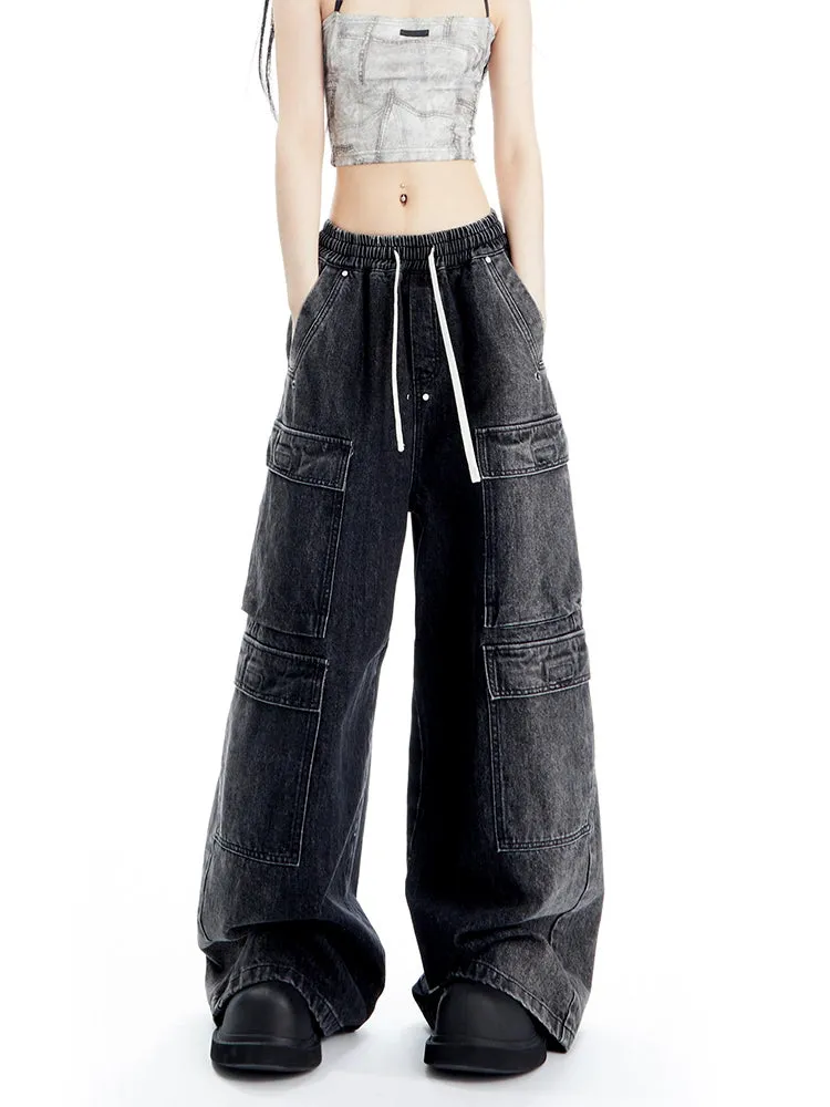 Wide Leg Denim Cargo Pants