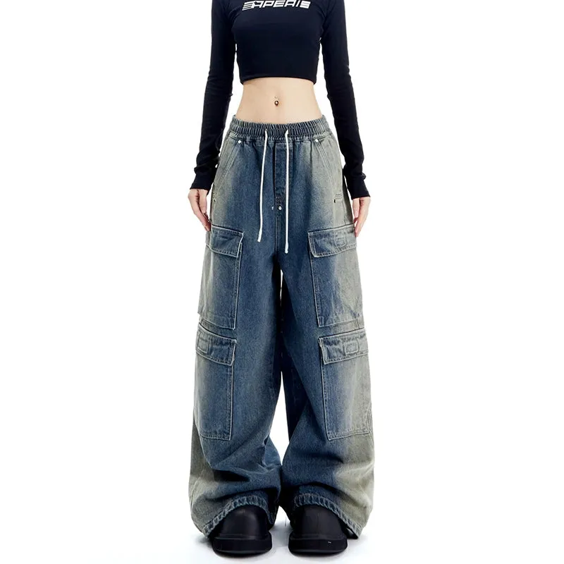 Wide Leg Denim Cargo Pants