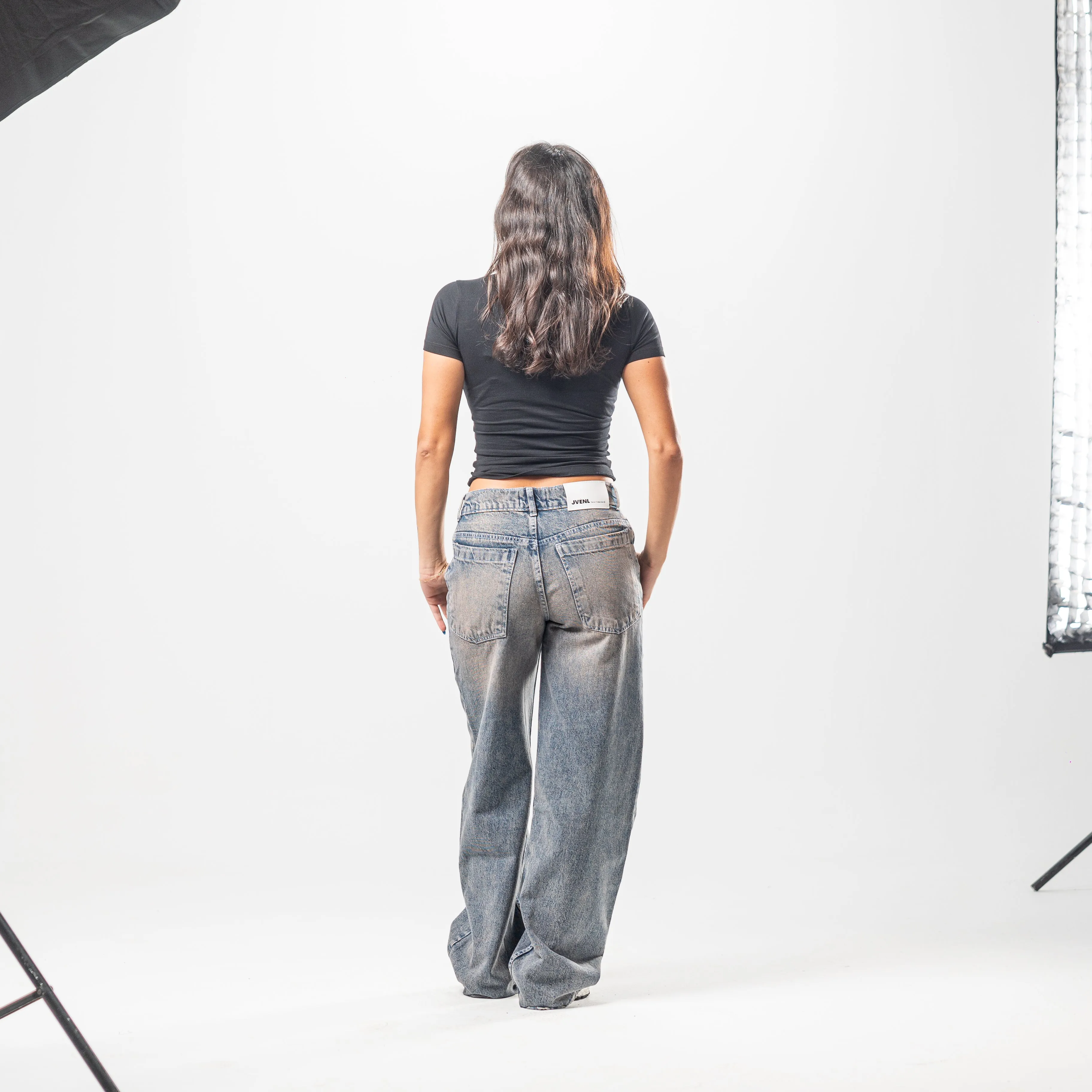 Women Low Rise Baggy Jeans - Stone Wash