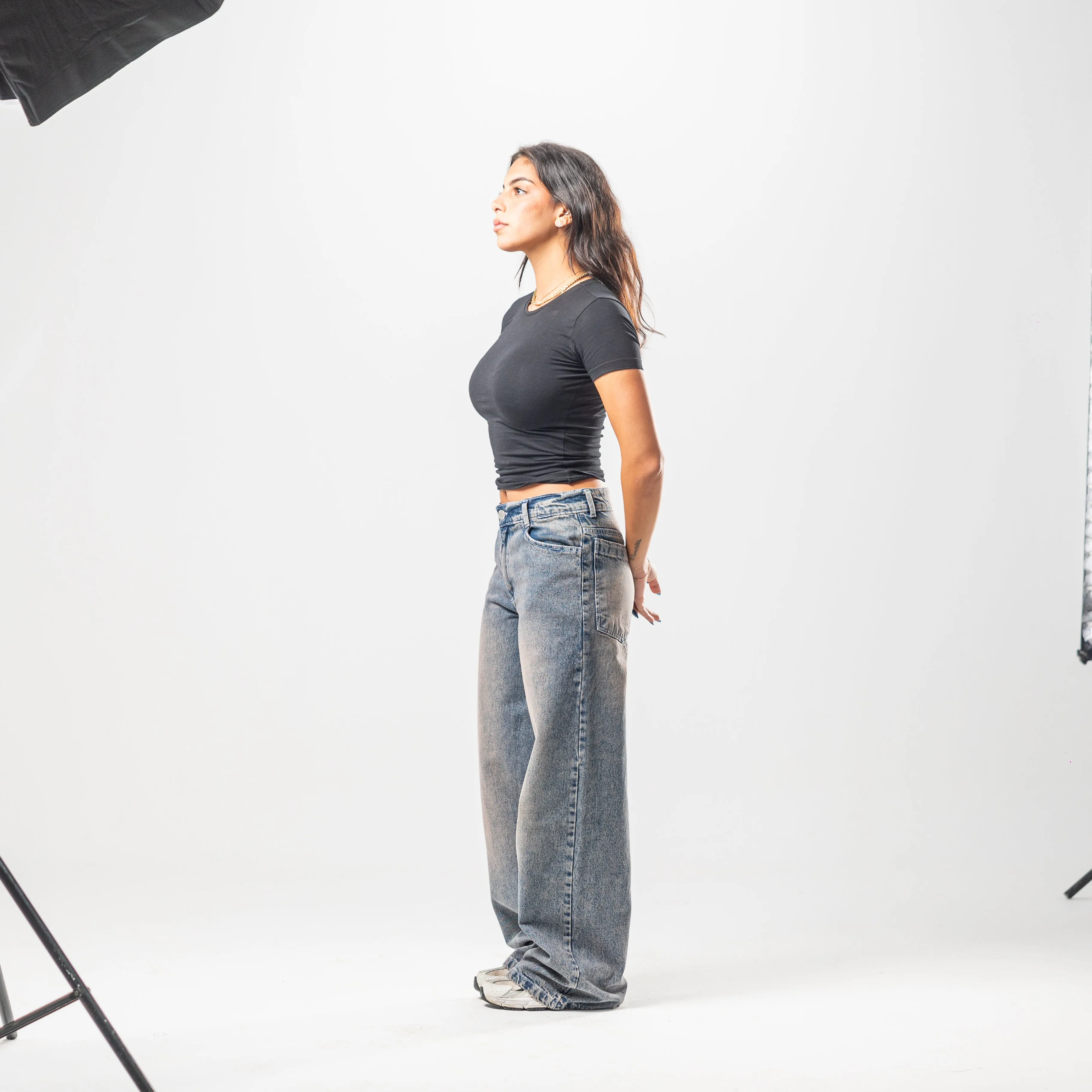 Women Low Rise Baggy Jeans - Stone Wash