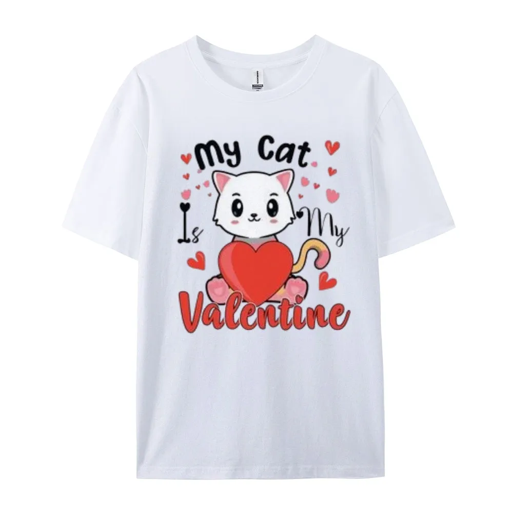 Women My Cat Is My Valentine's Day Print Graphic T-shirt