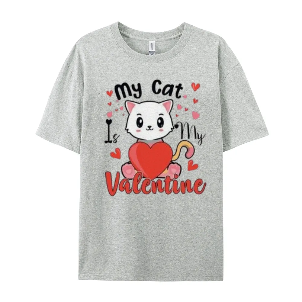 Women My Cat Is My Valentine's Day Print Graphic T-shirt