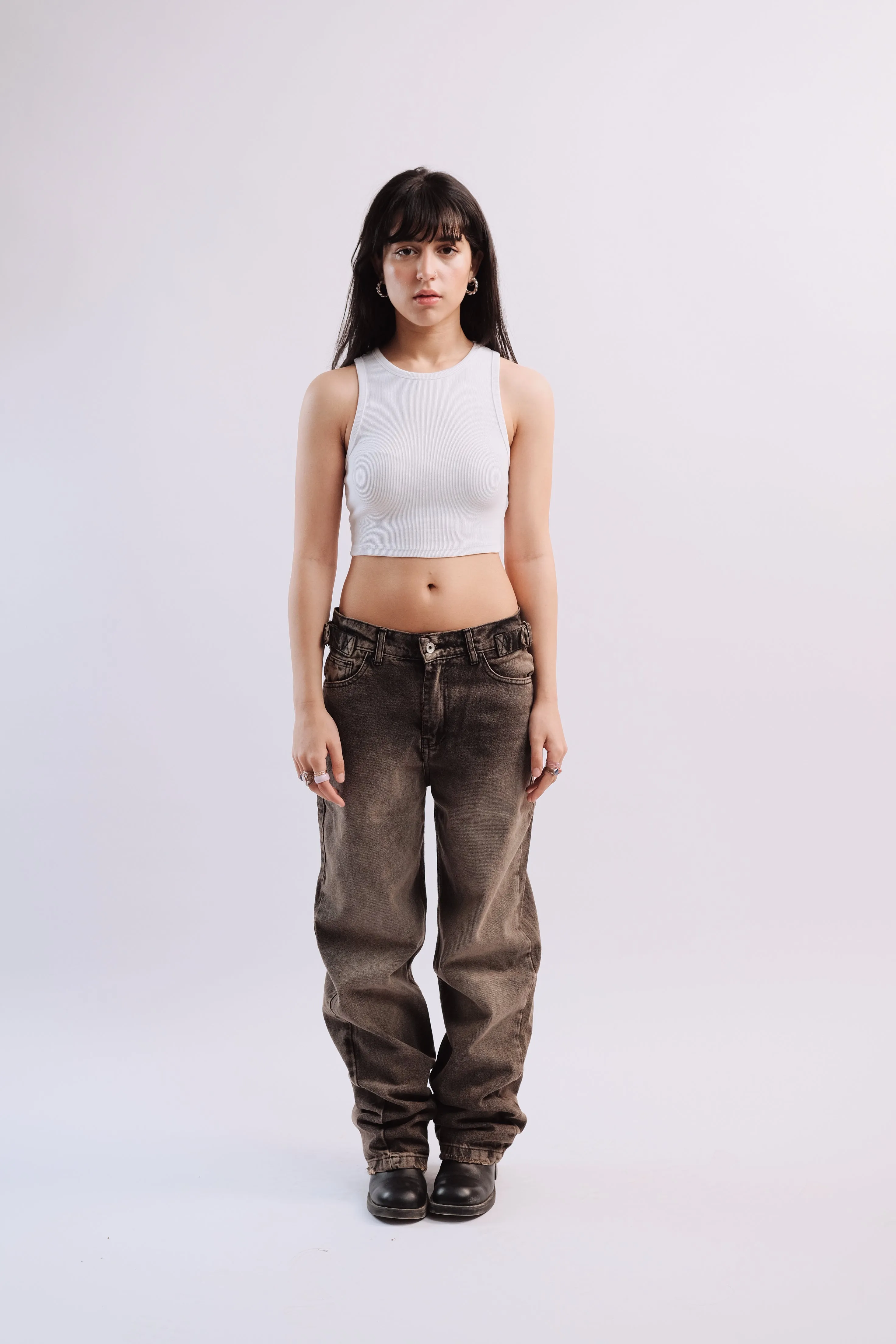 Women Stained Brown Denim
