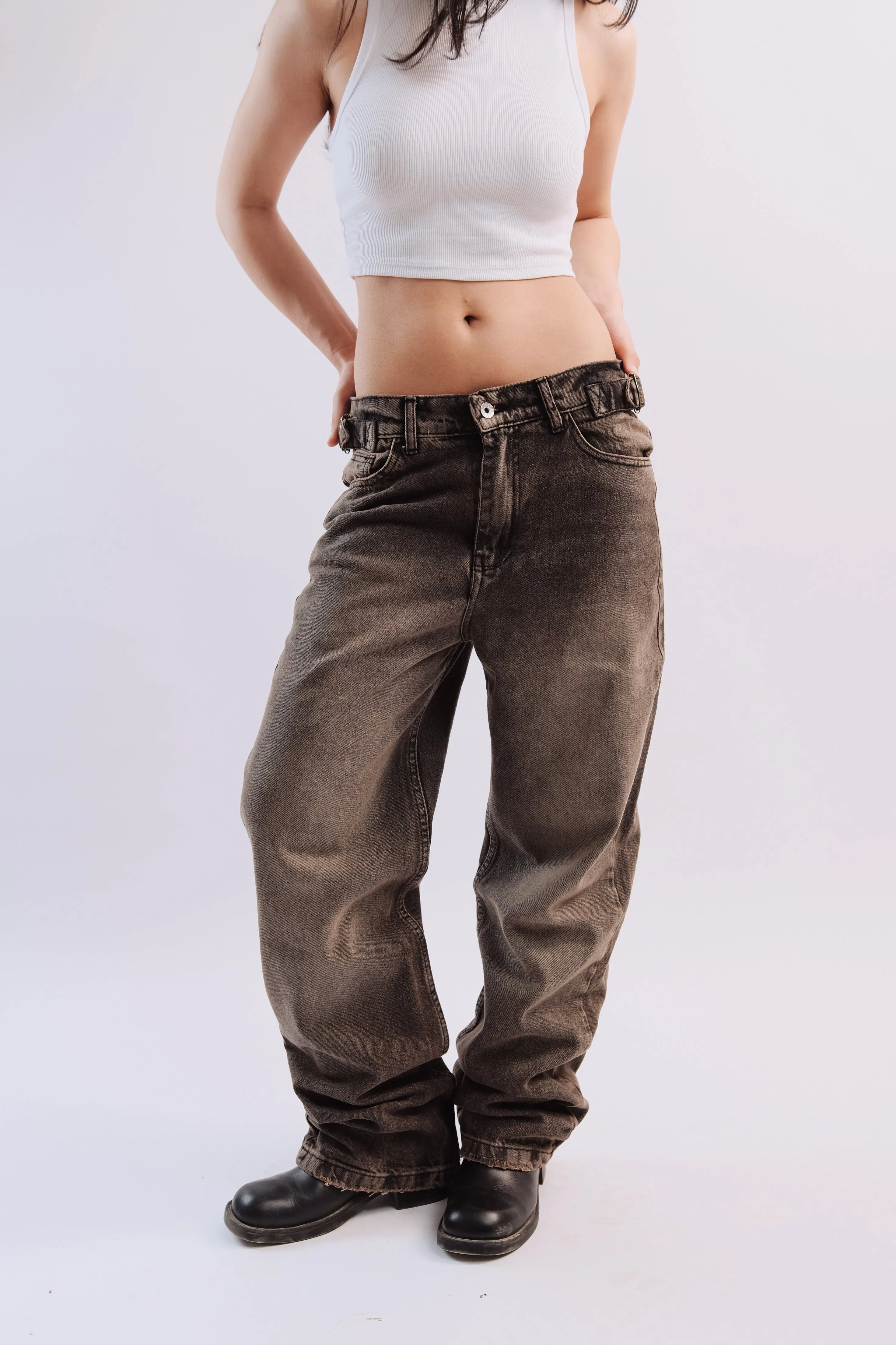 Women Stained Brown Denim