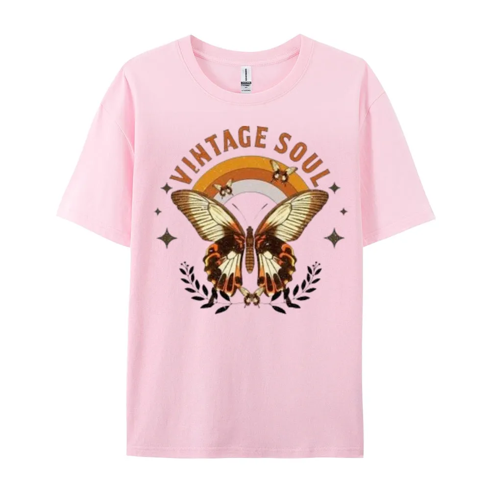Women Vintage Soul Butterfly Print Graphic T-shirt