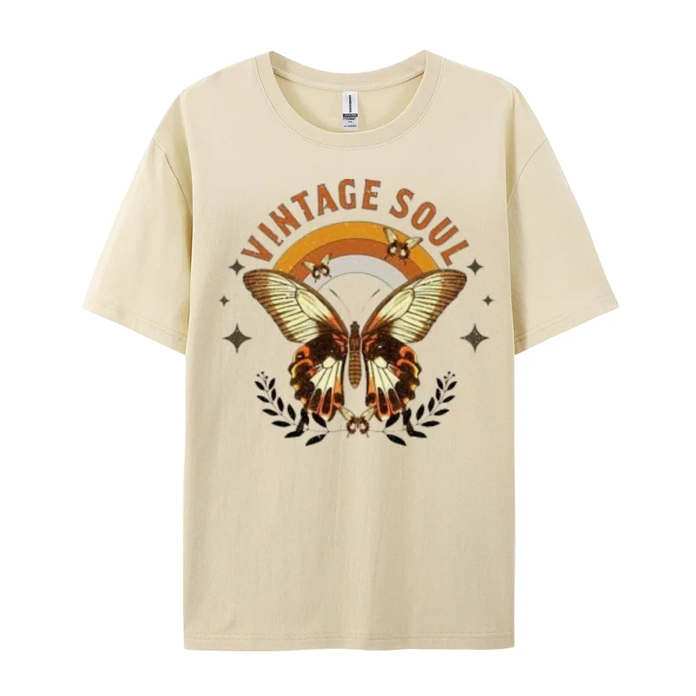 Women Vintage Soul Butterfly Print Graphic T-shirt
