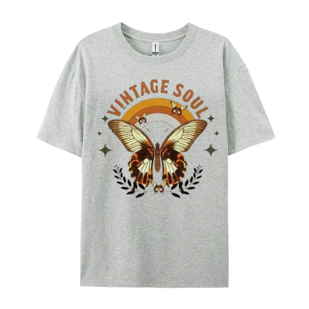 Women Vintage Soul Butterfly Print Graphic T-shirt