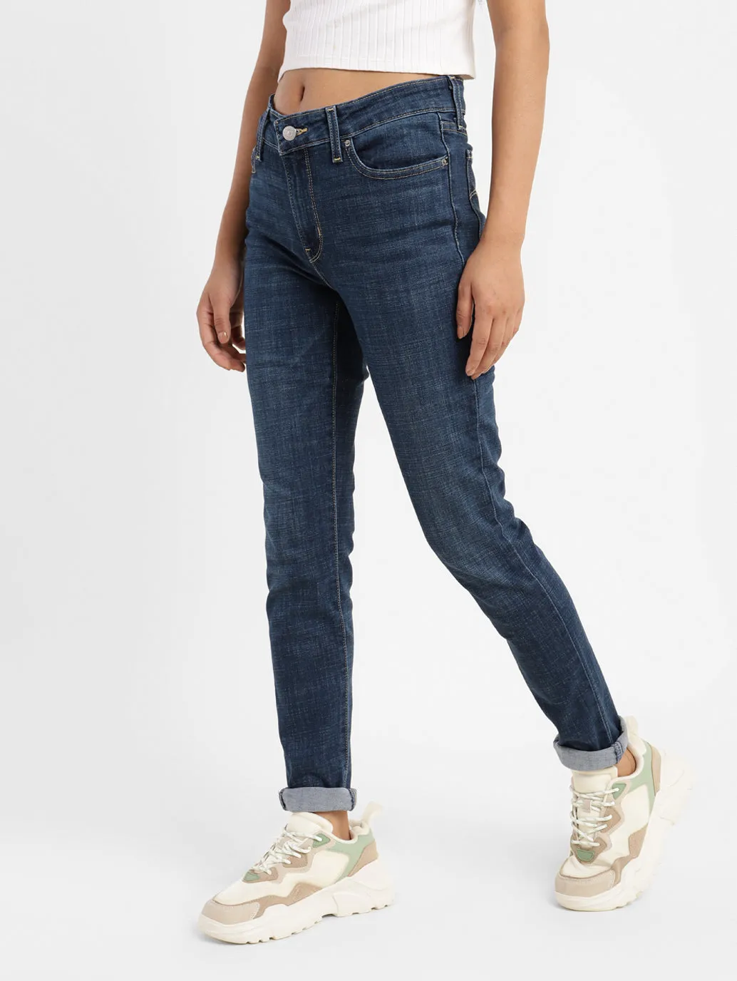 Women's 711 Blue Skinny Fit Mid Rise Jeans